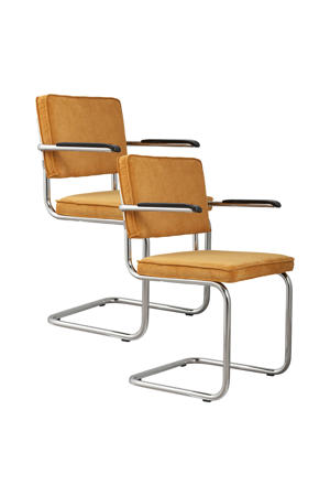 Zuiver Ridge Rib Eetkamerstoelen  Met Armleuning Geel (set van 2) Ridge Rib Eetkamerstoelen  Met Armleuning Geel - Set van 2