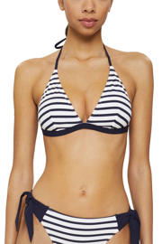 thumbnail: ESPRIT Women Beach niet-voorgevormde gestreepte triangel bikinitopje donkerblauw/wit