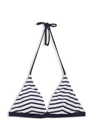 niet-voorgevormde gestreepte triangel bikinitopje donkerblauw/wit