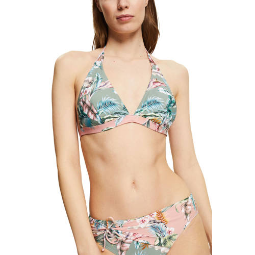 ESPRIT Women Beach voorgevormde gebloemde halter bikinitop lichtgroen