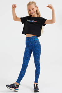Blauw en zwarte meisjes WE Fashion sportlegging van polyester met skinny fit, high waist en panterprint