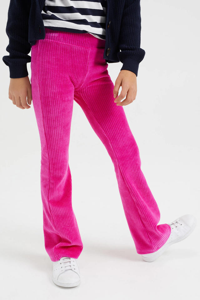 Het pad Pompeii Auroch WE Fashion velours flared broek fel roze | wehkamp