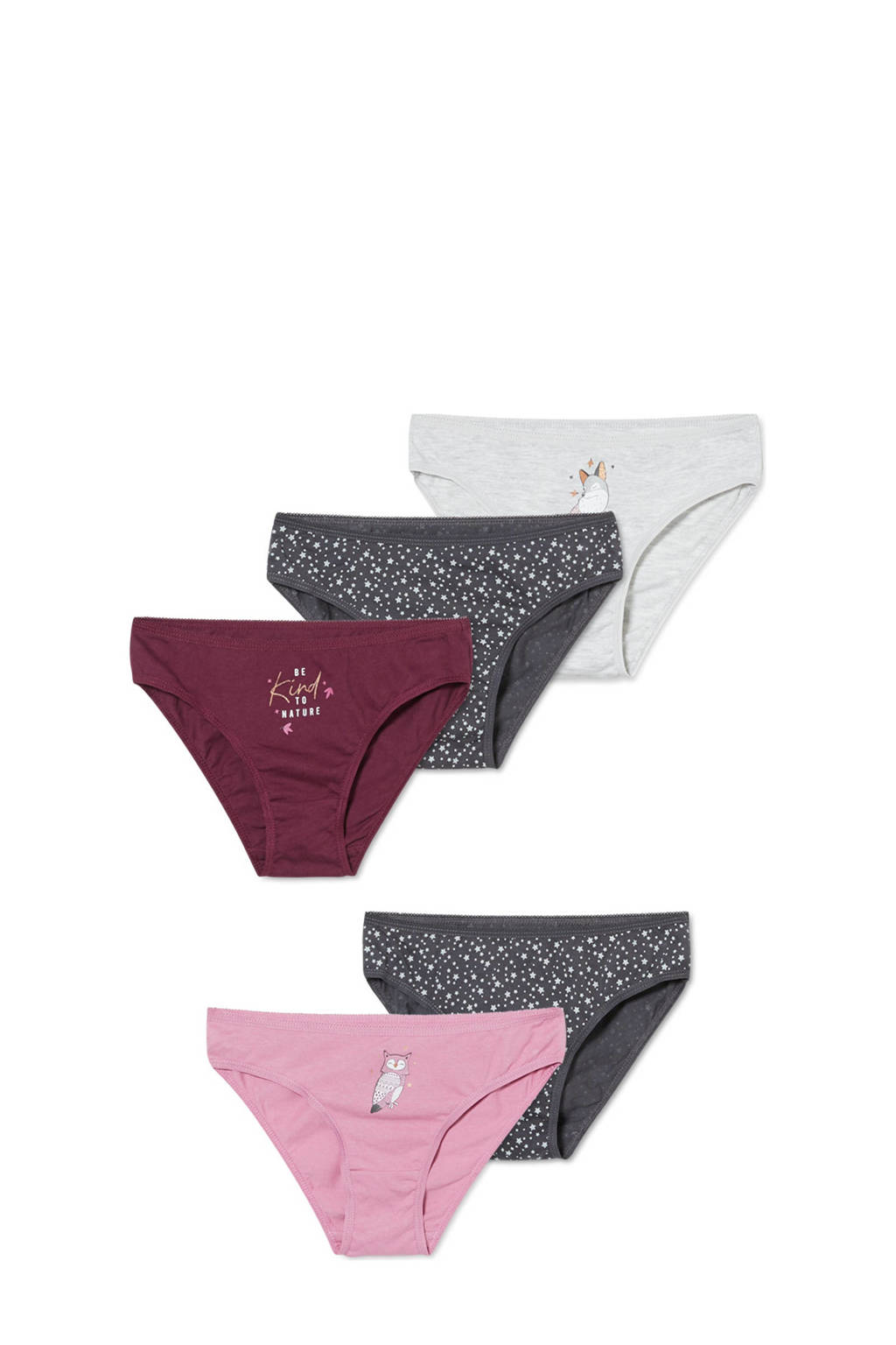 C&A slip - set van 5 roze/rood/gijs, Donkerrood