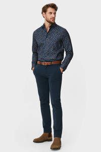 Donkerblauwe heren C&A regular fit overhemd van katoen met paisley print, lange mouwen, klassieke kraag en knoopsluiting