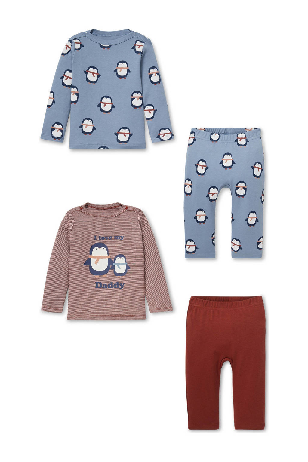 C&A Baby Club   pyjama - set van 2 roodbruin/blauw, Roodbruin/blauw