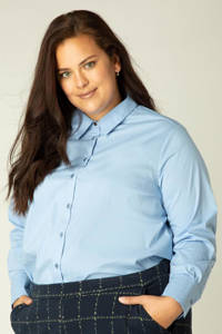 Lichtblauwe dames Yesta blouse Aliza van stretchkatoen met lange mouwen, klassieke kraag en knoopsluiting