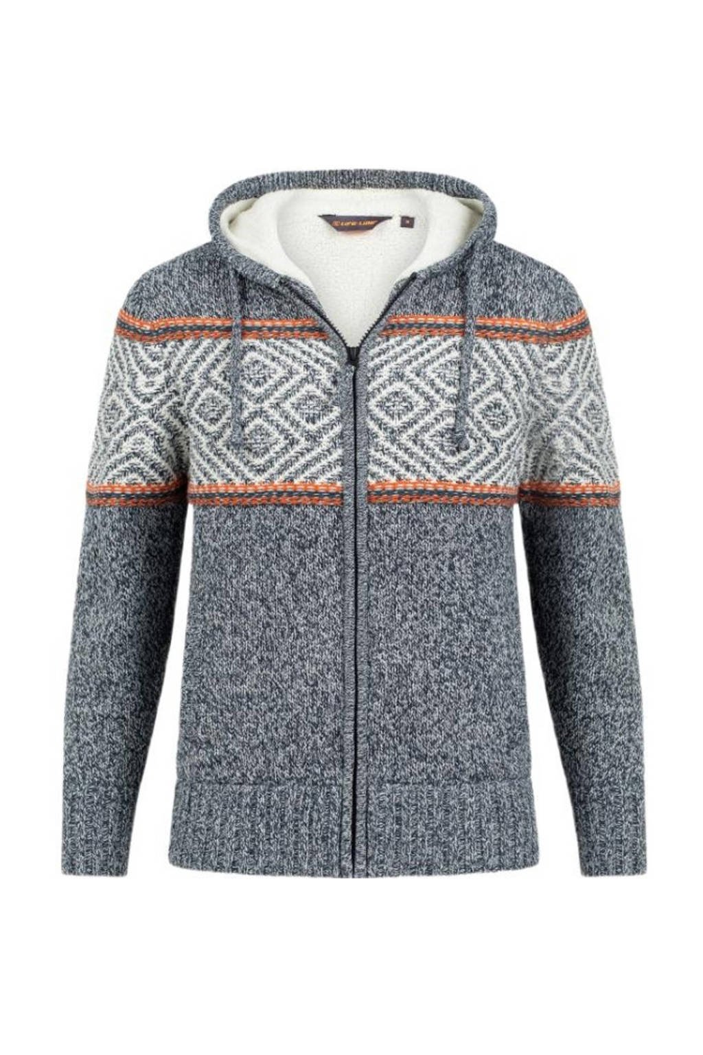 Blauwe heren Life-Line outdoor fleece jas Marco van acryl met printopdruk, lange mouwen, capuchon, ritssluiting en gebreide details