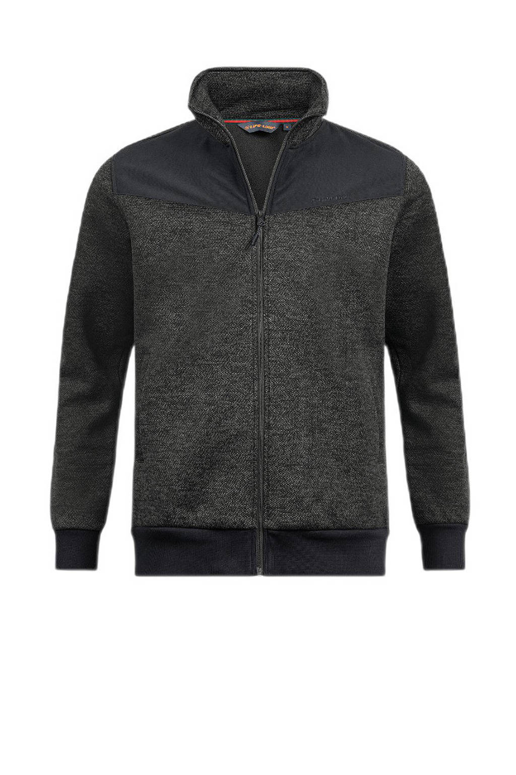 Zwarte heren Life-Line outdoor fleece jas Matthew van polyester met melée print, lange mouwen, opstaande kraag en ritssluiting