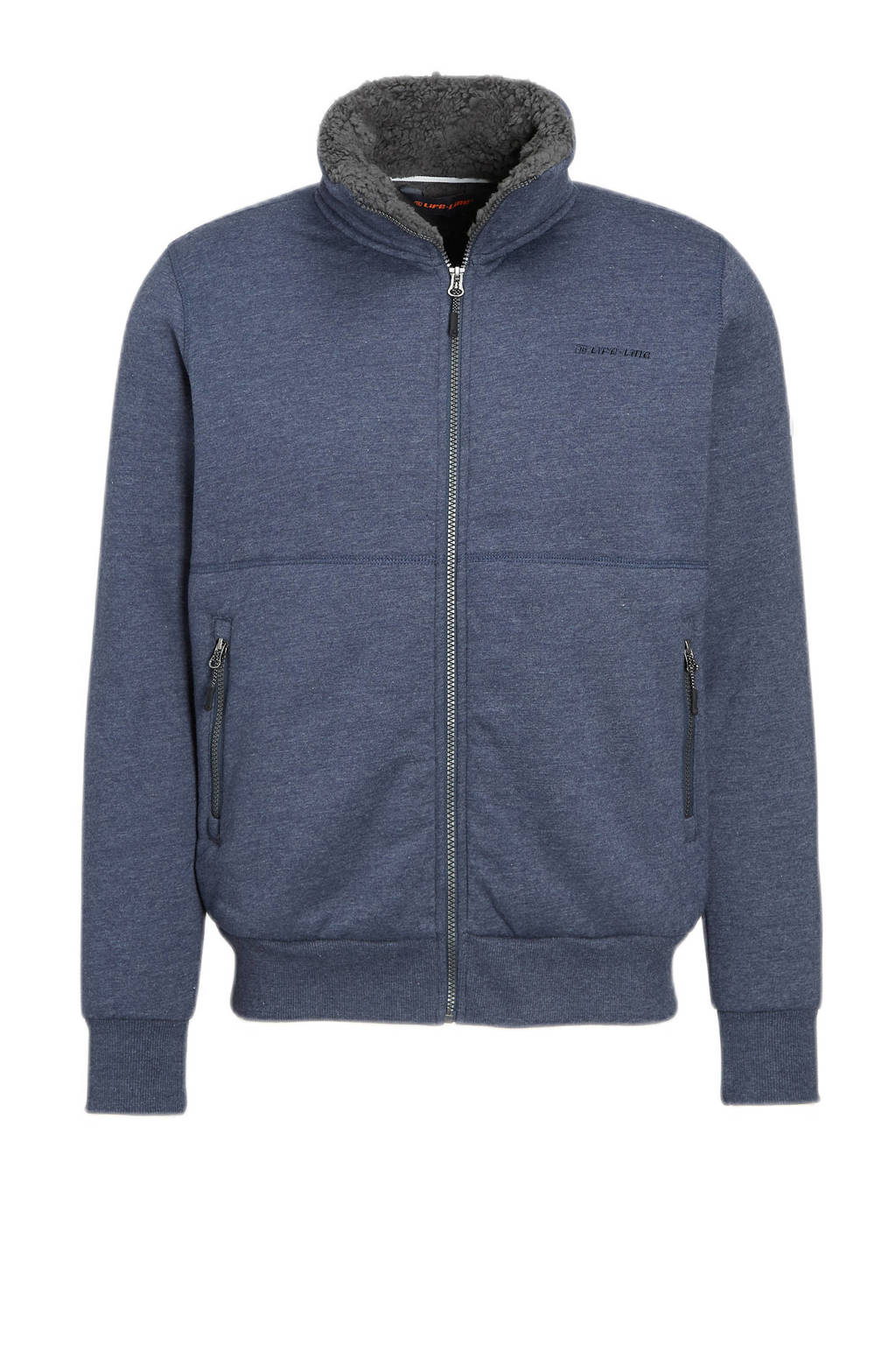 Blauwe heren Life-Line outdoor fleece vest Miles met lange mouwen, opstaande kraag en ritssluiting