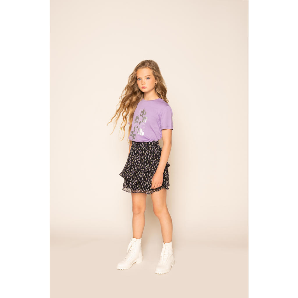 Paarse meisjes Frankie&Liberty T-shirt Chloe van modal met printopdruk, korte mouwen en ronde hals