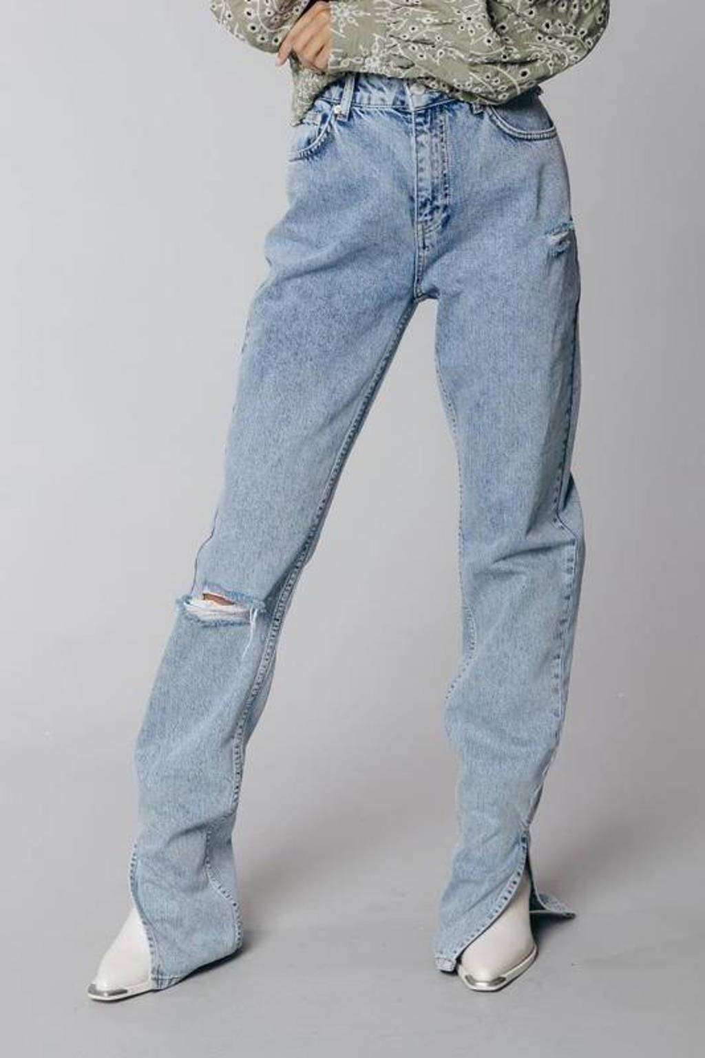 Stonewashed dames Colourful Rebel loose fit jeans Livia blue van denim met regular waist en rits- en knoopsluiting