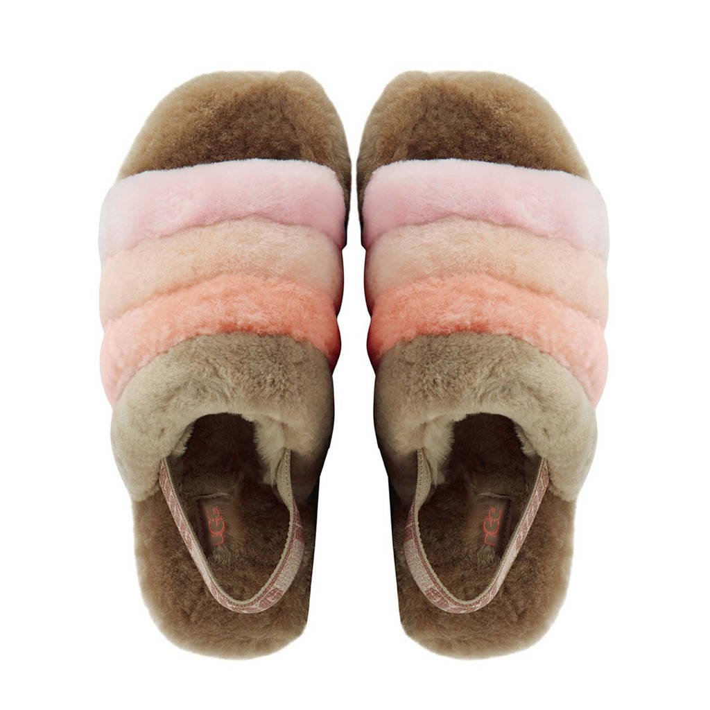 UGG Fluff Yeah Slide pantoffels bruin/roze wehkamp