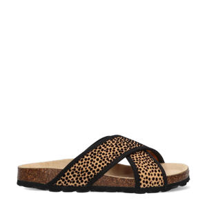 Sandra Spain  slippers met dierenprint bruin/zwart