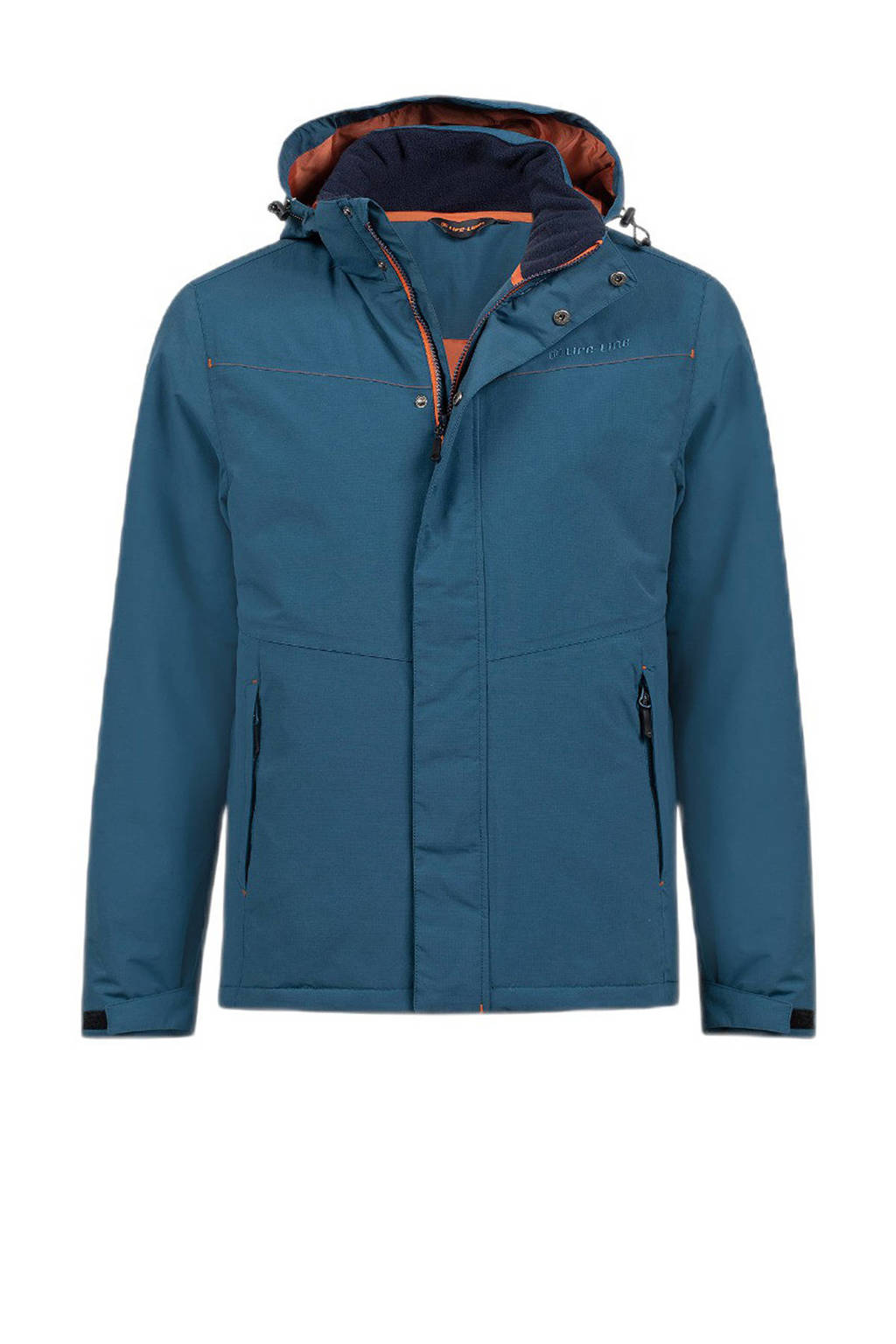 Petrolkleurige heren Life-Line outdoor jas Lennox van nylon met lange mouwen, capuchon en rits met windvanger