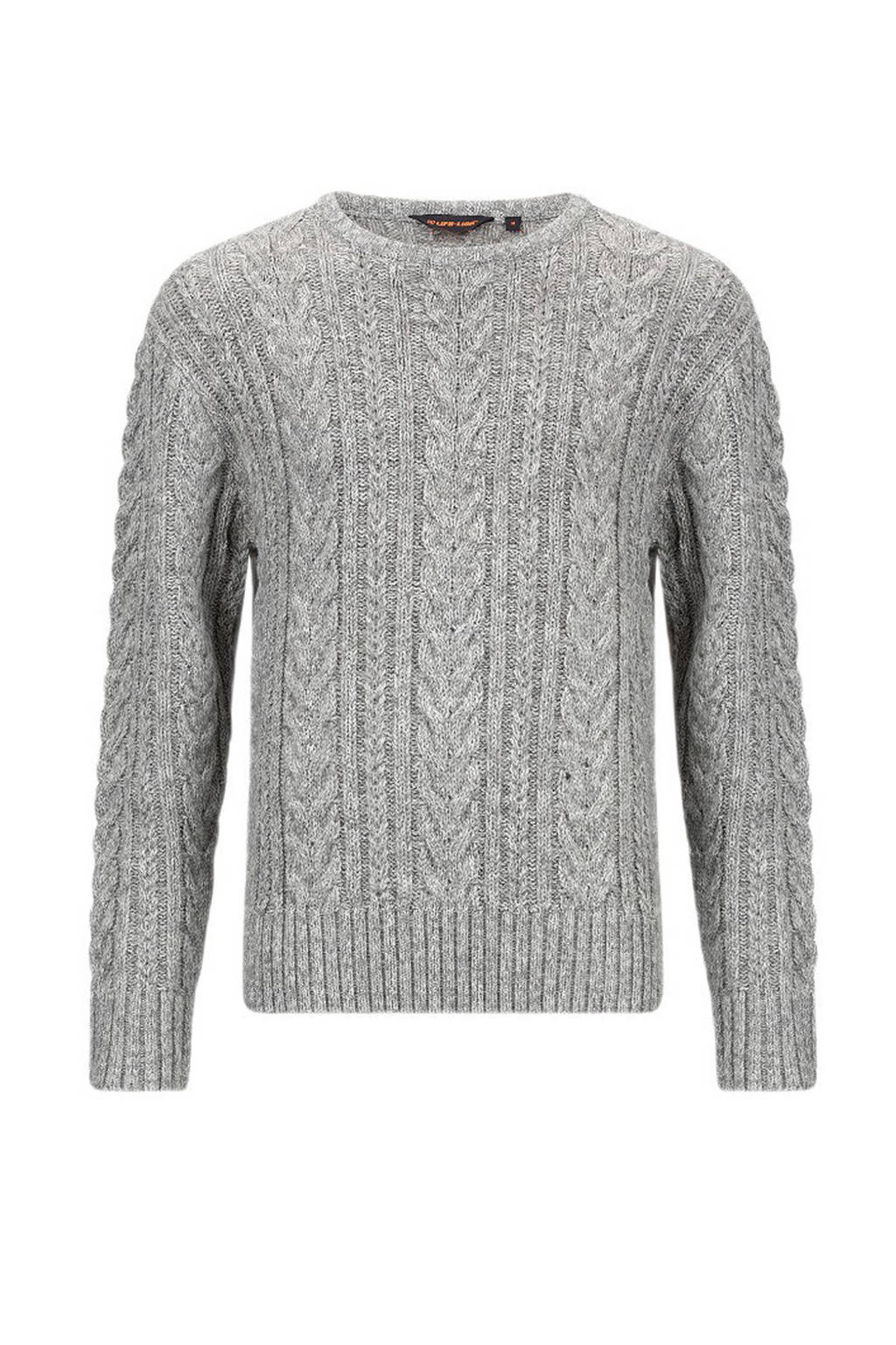 Grijze heren Life-Line outdoor sweater Marvin van katoen met lange mouwen, ronde hals en gebreide details