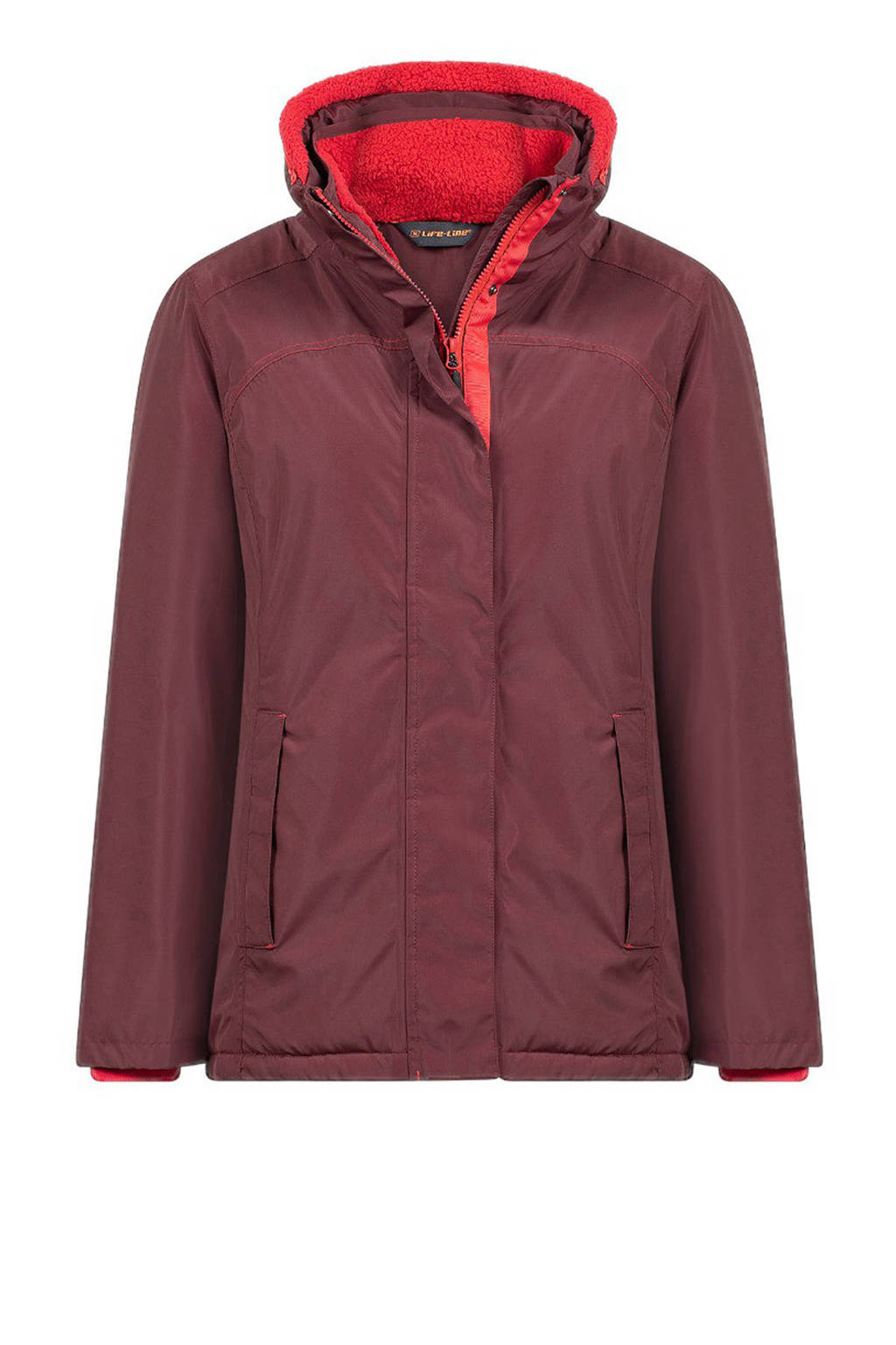 Rode dames Life-Line outdoor jas Kayla van polyester met lange mouwen, capuchon en rits met windvanger