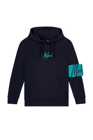 hoodie met logo donkerblauw/turquoise