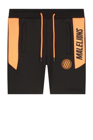 sweatshort met logo zwart/neon oranje