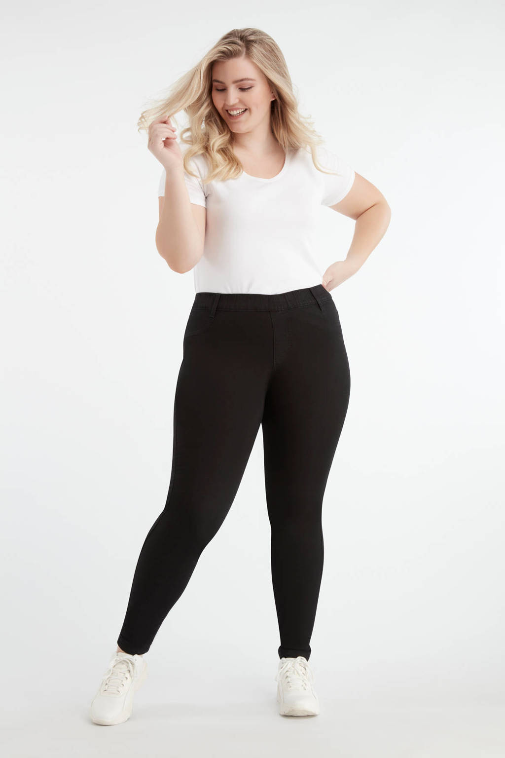 Zwarte dames MS Mode skinny tregging van stretchkatoen met regular waist en elastische tailleband