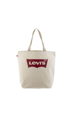 shopper met logo ecru/rood