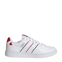 Wit, rood en zwarte heren adidas Originals NY 90 Stripes sneakers van imitatieleer met veters en logo