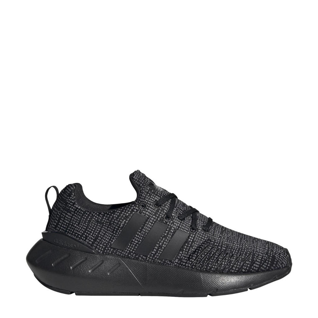 Zwart en antraciete jongens en meisjes adidas Originals Swift Run 22 sneakers van mesh met veters