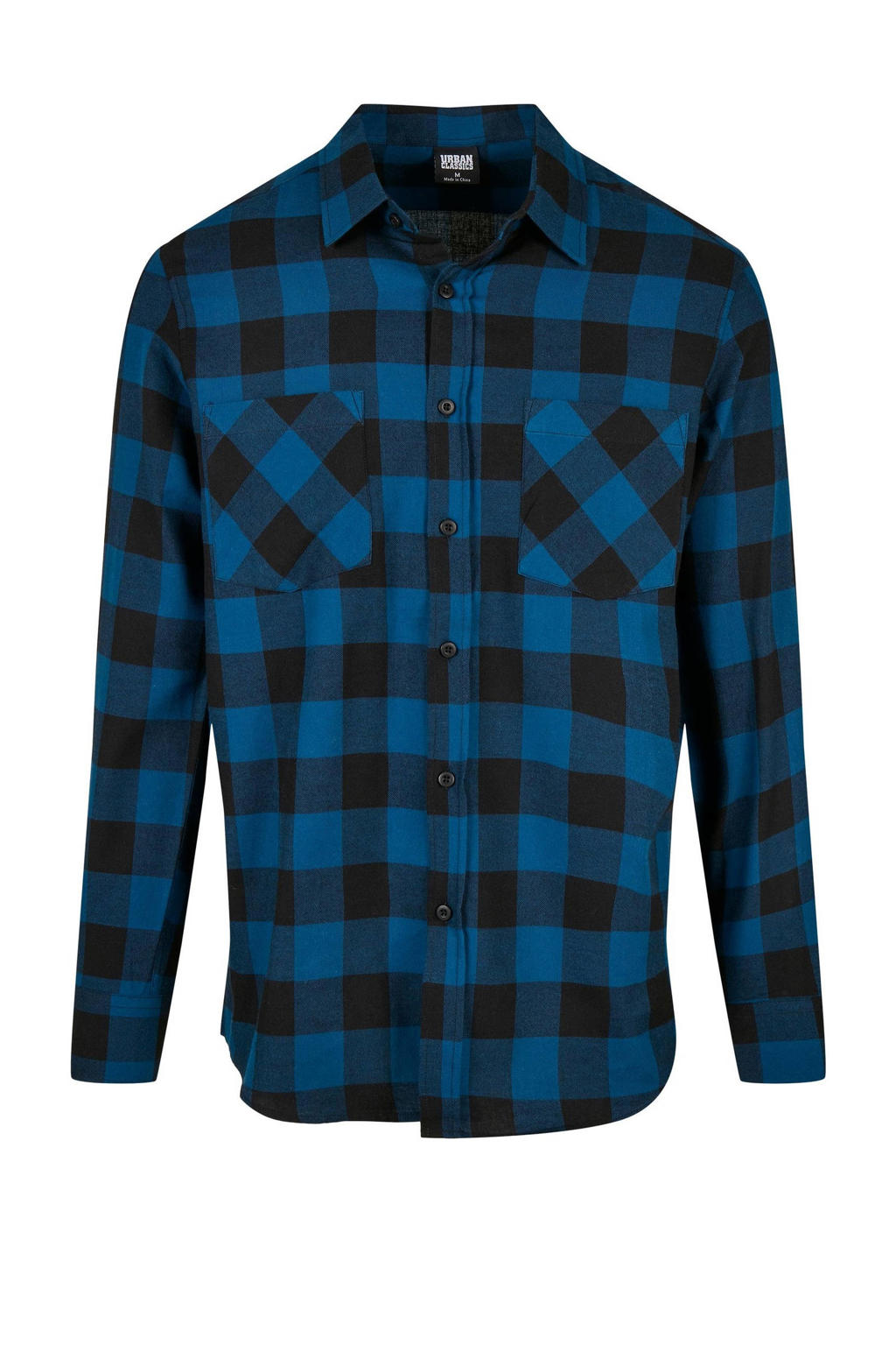 Urban Classics geruit flanellen slim fit overhemd blauw/zwart