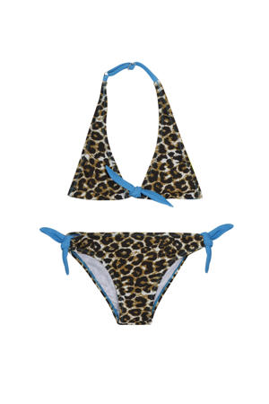 triangel bikini met panterprint bruin/blauw