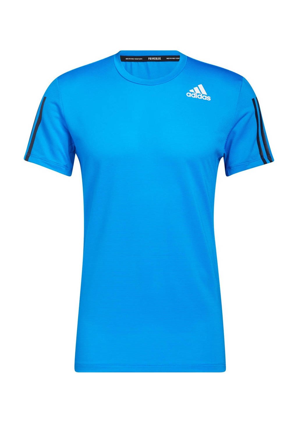 Blauwe heren adidas Performance Designed4Training sport T-shirt van gerecycled polyester met logo dessin, korte mouwen en ronde hals