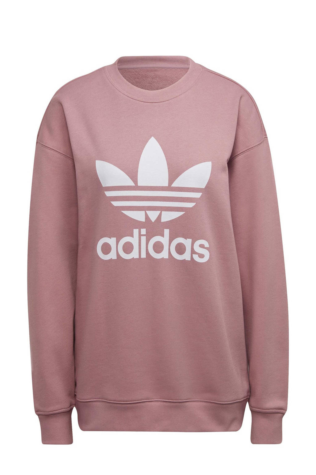 Roze dames adidas Originals sweater van katoen met logo dessin, lange mouwen en ronde hals