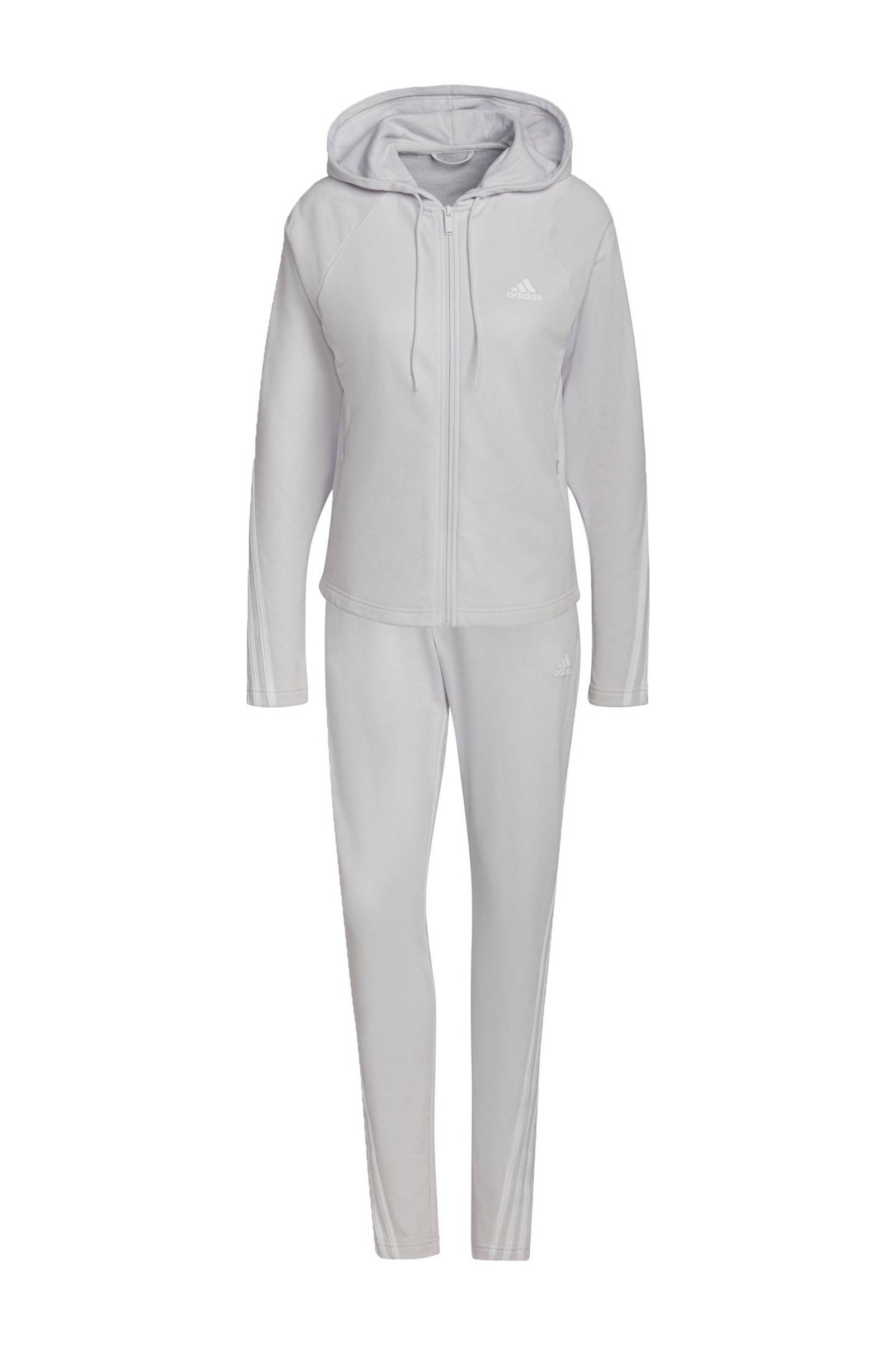 adidas Performance fleece joggingpak lichtgrijs/wit | wehkamp