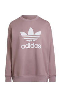 Roze dames adidas Originals Plus Size sweater van katoen met logo dessin, lange mouwen en ronde hals