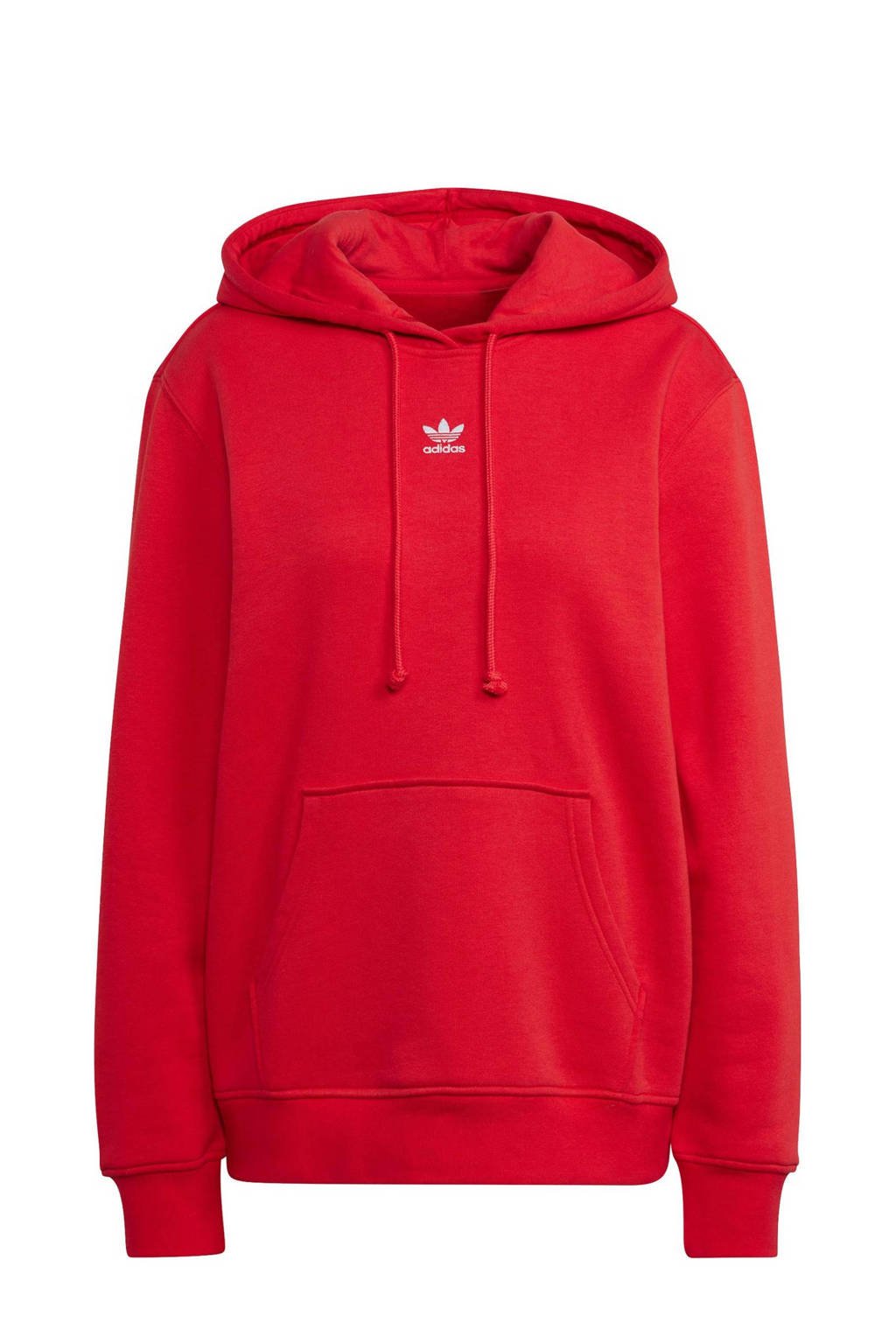 Rode dames adidas Originals hoodie van katoen met lange mouwen, capuchon en geribde boorden