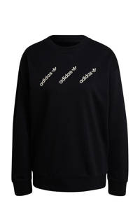Zwarte dames adidas Originals sweater van katoen met logo dessin, lange mouwen, ronde hals en geribde boorden