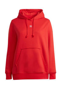 Rode dames adidas Originals Plus Size hoodie van katoen met logo dessin, lange mouwen, capuchon en geribde boorden