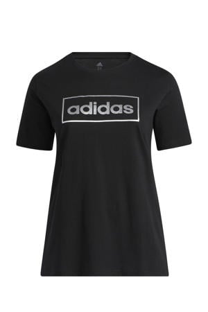 Plus Size sport T-shirt zwart/zilver metallic