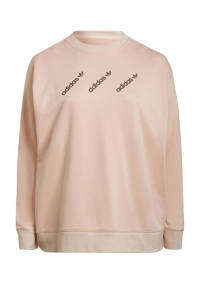 Lichtroze dames adidas Originals Plus Size sweater van katoen met logo dessin, lange mouwen, ronde hals en geribde boorden