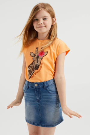 T-shirt met printopdruk en pailletten oranje
