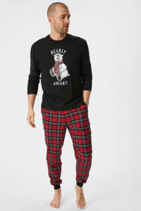 C&A pyjama met ruit zwart/rood, Zwart/rood