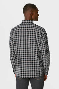 Zwarte heren C&A geruit regular fit overhemd van katoen met lange mouwen, klassieke kraag en knoopsluiting