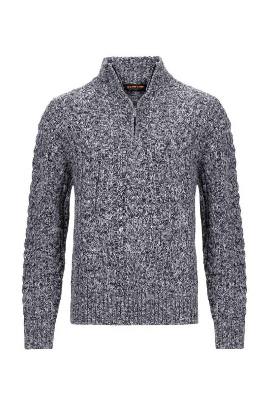 Grijze heren Life-Line outdoor schipperstrui Marcel van katoen met lange mouwen, halve rits en gebreide details