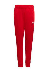 Rood en witte jongens en meisjes adidas Originals regular fit joggingbroek Superstar Adicolor van gerecycled polyester met elastische tailleband met koord en logo dessin