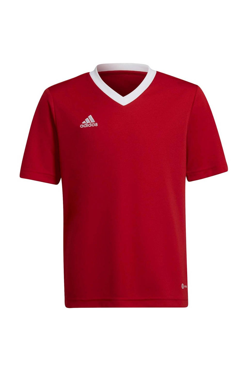 Rode jongens en meisjes adidas Performance Junior sport T-shirt van gerecycled polyester met logo dessin, korte mouwen en ronde hals
