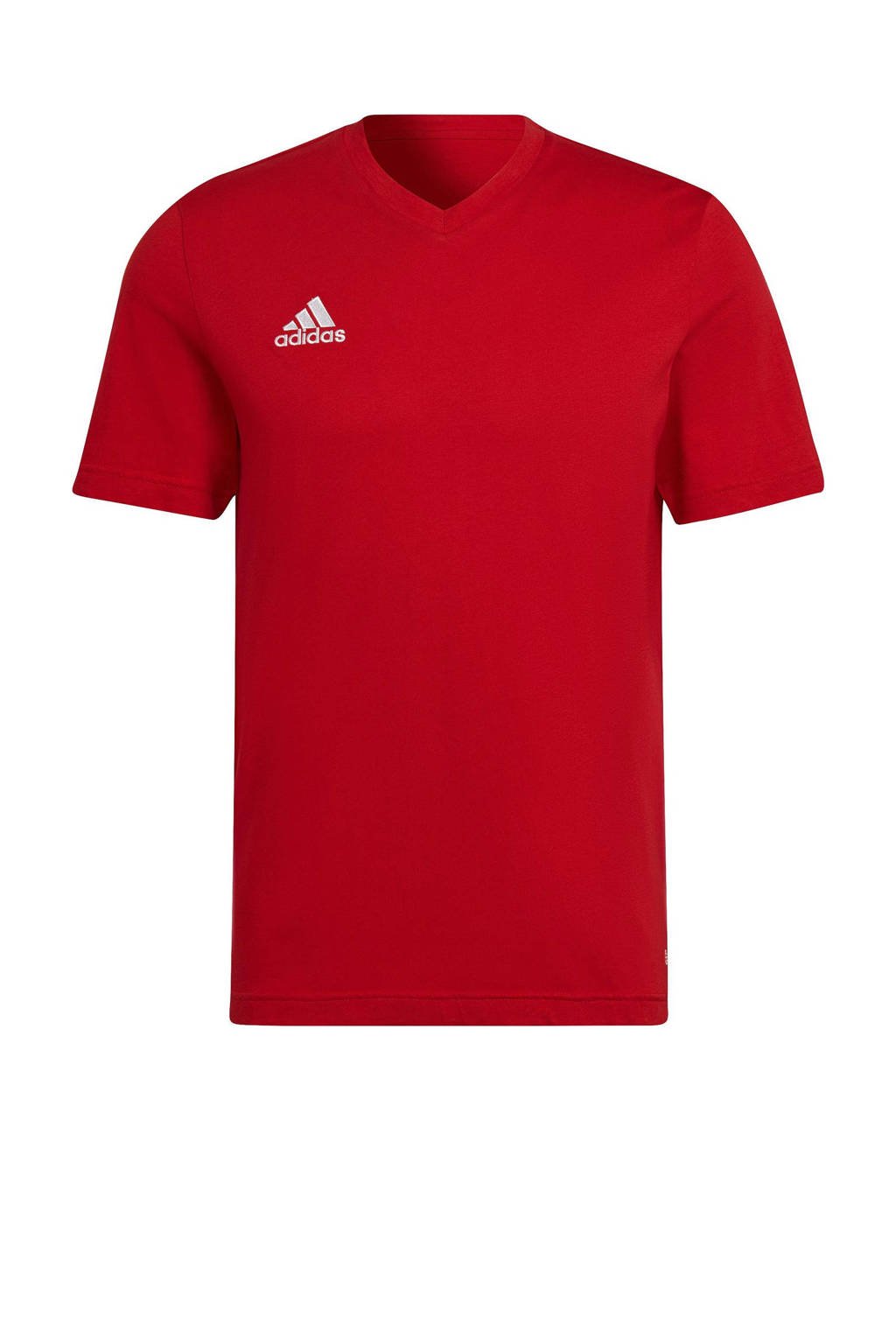 Rode heren adidas Performance Senior sport T-shirt van katoen met logo dessin, korte mouwen en V-hals