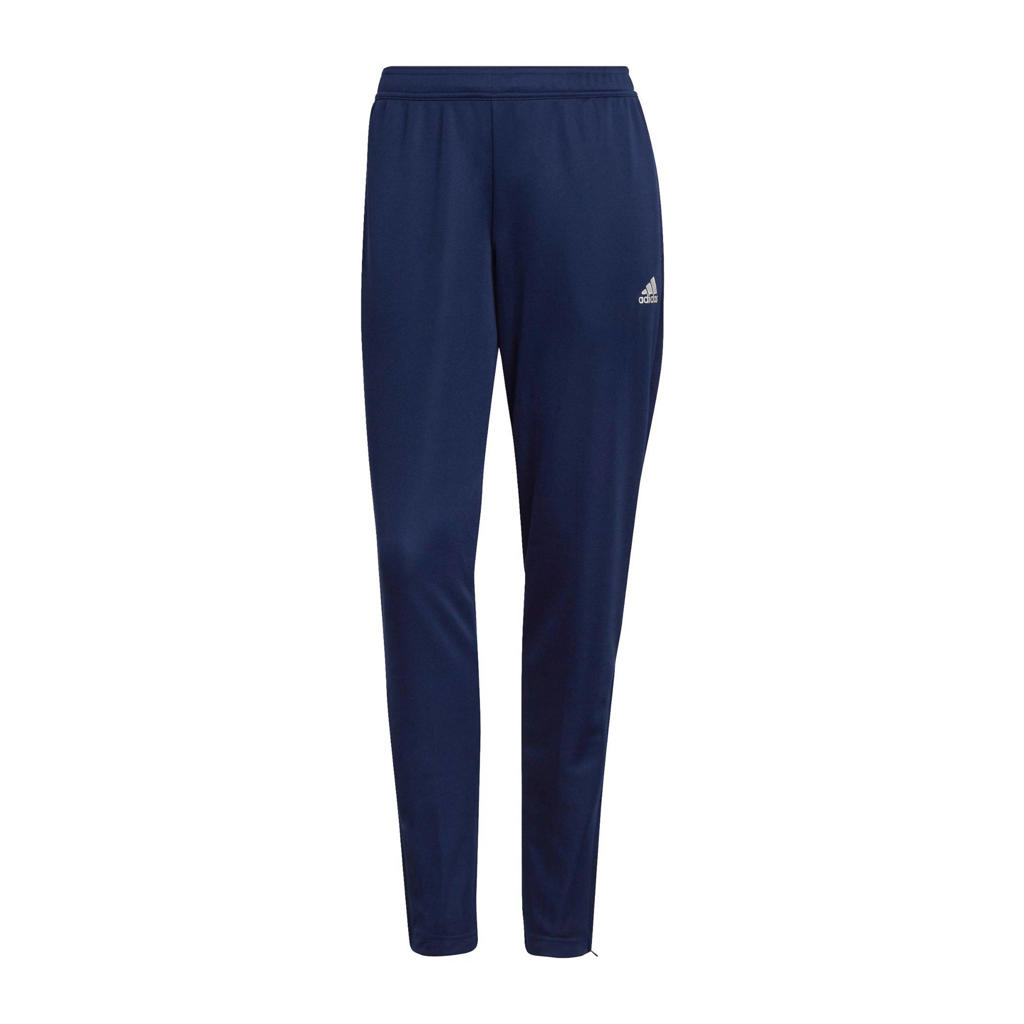 Donkerblauwe dames adidas Performance trainingsbroek van polyester met regular fit, regular waist en effen