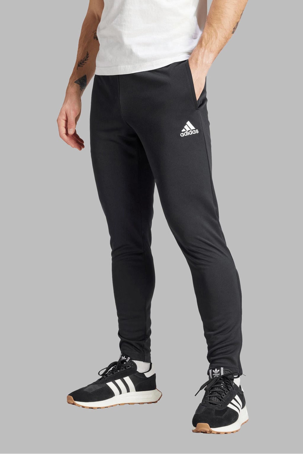 Zwarte heren adidas Performance Senior voetbalbroek van polyester met elastische tailleband en effen