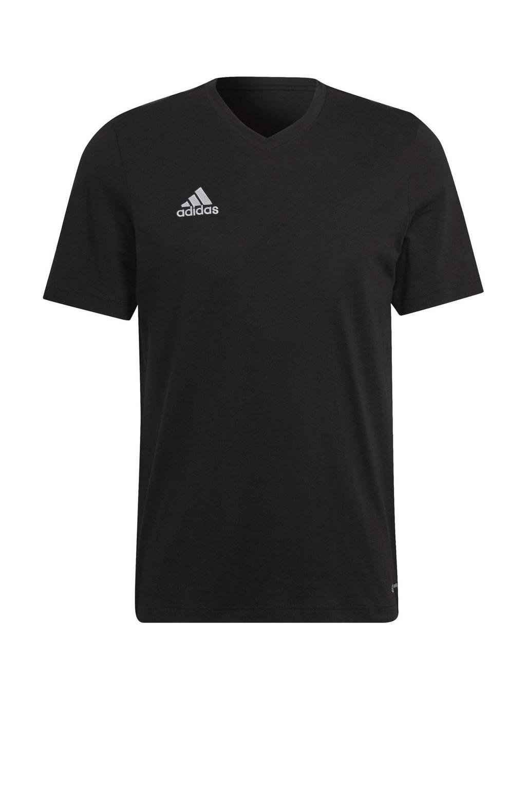 Zwarte heren adidas Performance Senior sport T-shirt van katoen met logo dessin, korte mouwen en V-hals