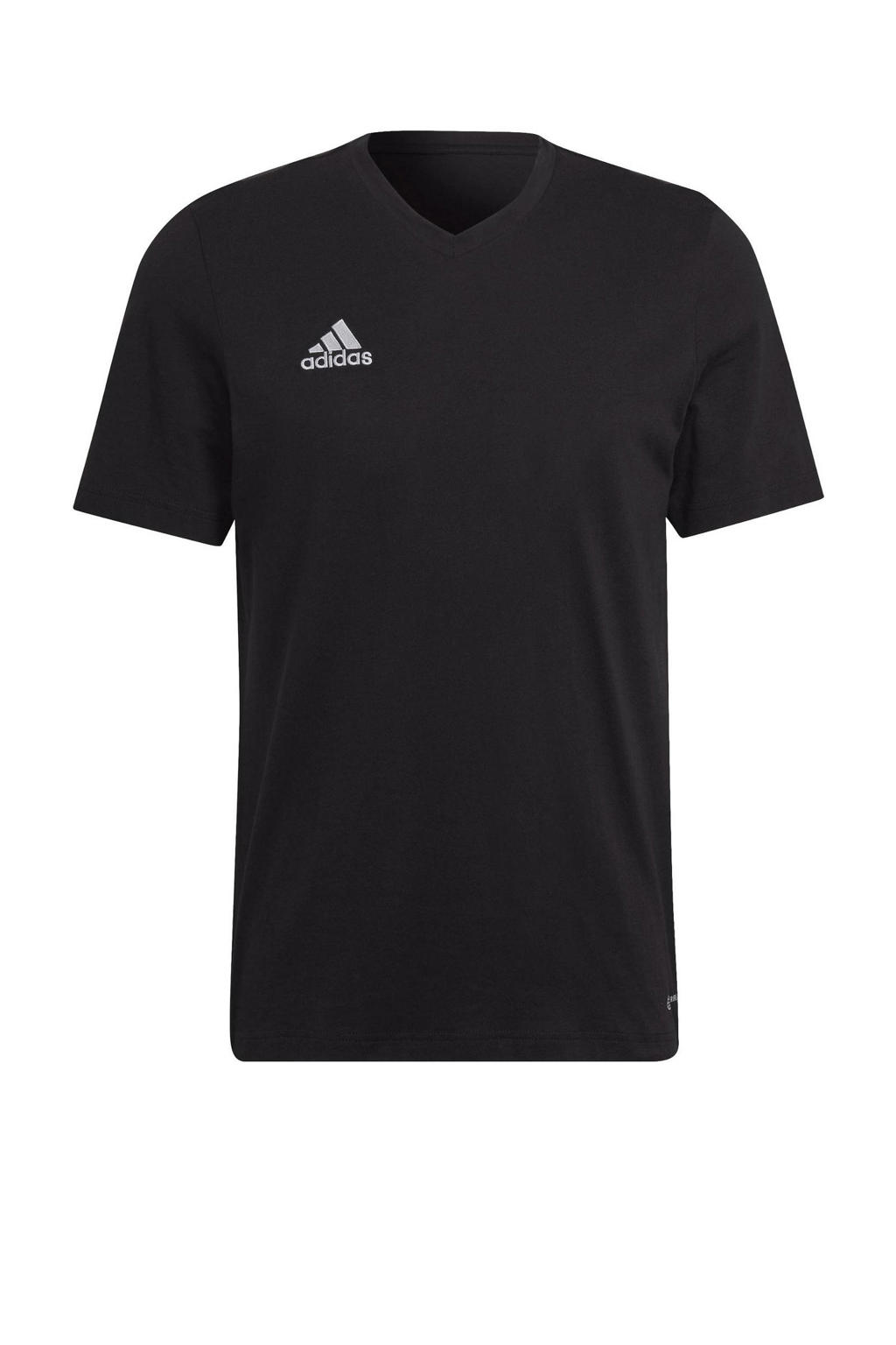Zwarte heren adidas Performance voetbalshirt van katoen met logo dessin, korte mouwen en V-hals
