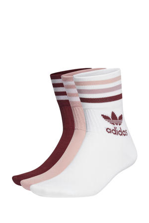 Adicolor sokken wit/roze/donkerrood (set van 3)