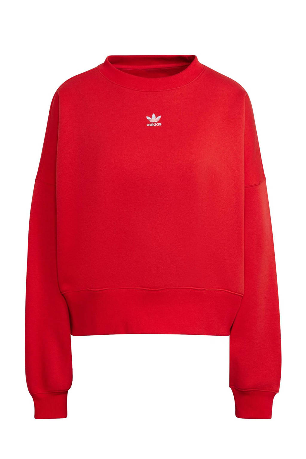 Rode dames adidas Originals sweater van katoen met lange mouwen, ronde hals en geribde boorden